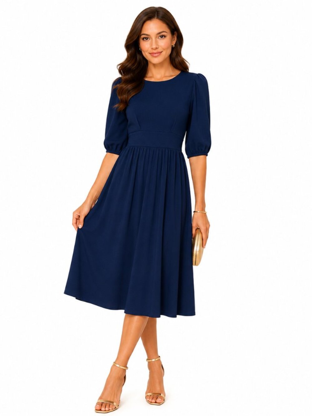 CurlBiuty NWT Women’s Fit & Flare Midi Dress Size S Blue Business Party